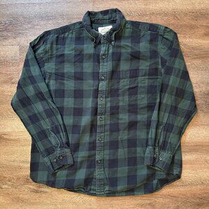 St. John's Bay Vtg Casual Button Down Mens XL Green Plaid Rugged Flannel Shirt